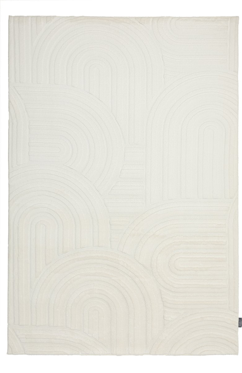 Padiro laagpolig vloerkleed 160 x 230 cm - wit - modern geometrisch patroon - geschikt voor vloerverwarming - van polyester en wol