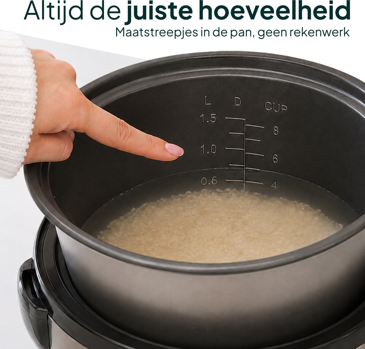 Rijstkoker met Stomer - 1.5L - Slowcooker met Timer - 8 Porties - Multicooker - Rice Cooker - RVS - Vivid Green – foto 7