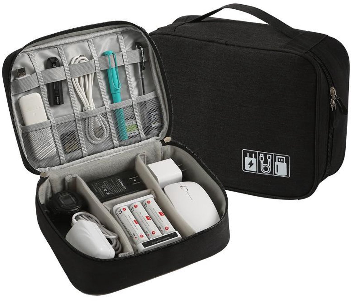 Opbergtas - Organiser tas - Kabeltas - Elektronica tas- Kabel organizer - Kabels opbergen - Cable organizer bag - Meerdere vakjes - Zelf in te delen - Zwart - Jonyx