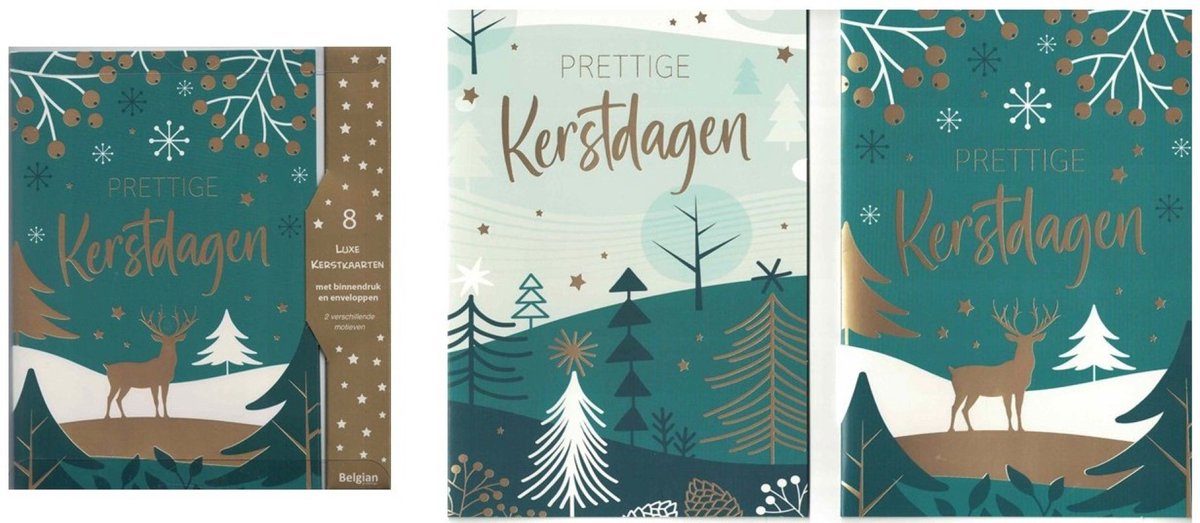 Wenskaarten - kerstkaart - set van 8 - 8 luxe kerstkaarten - 2 x 4 luxe kerstkaarten met envelop