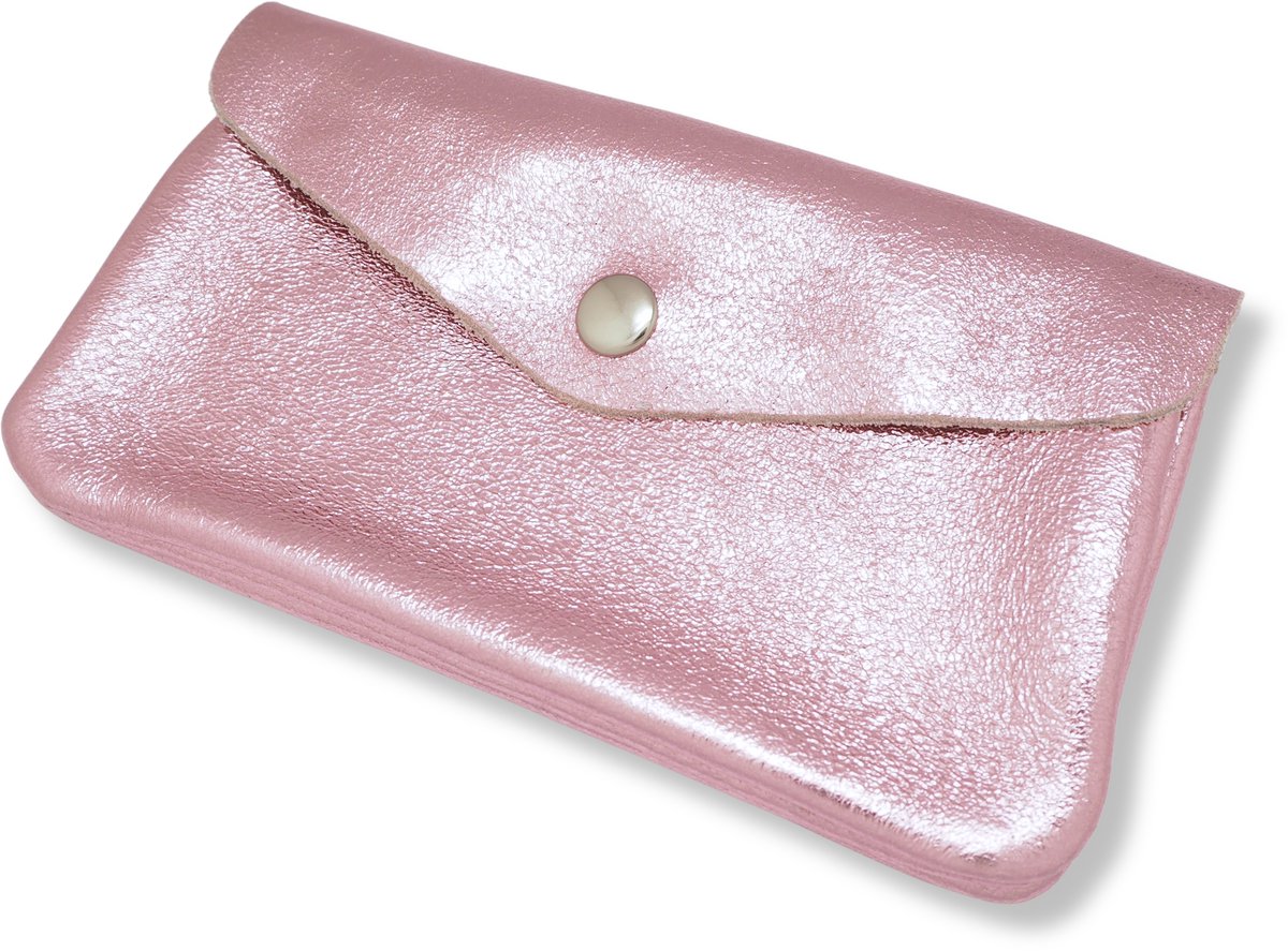 Bijoutheek Portemonnee Leer Italiaans Groot Metallic Licht Roze