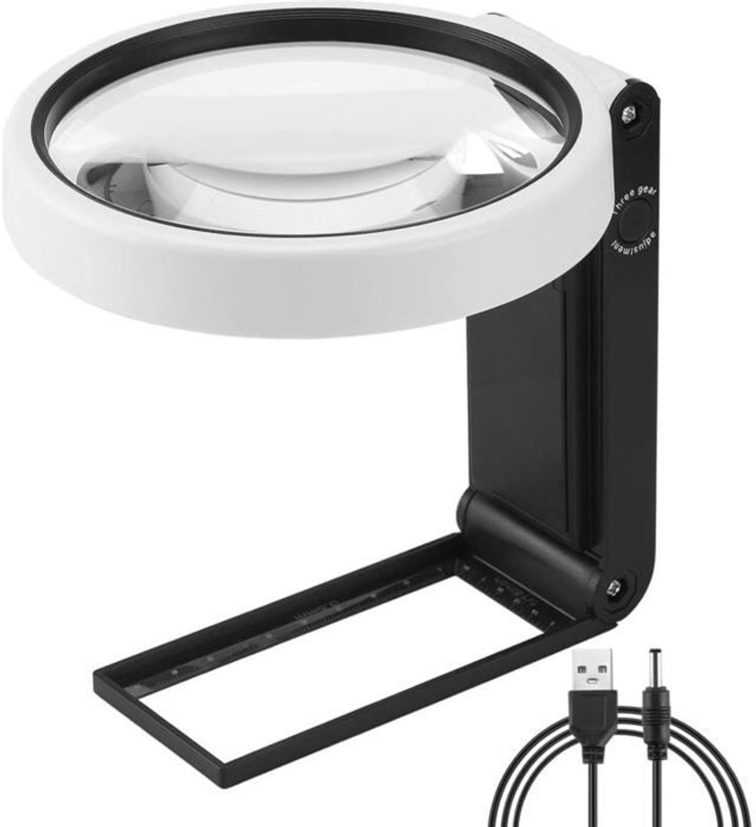LISM-Vergrootglas met 5x/25x vergroting, inclusief verlichting en standaard, draagbaar, rechtopstaand vergrootglas met LED-verlichting, opvouwbaar leesvergrootglas.