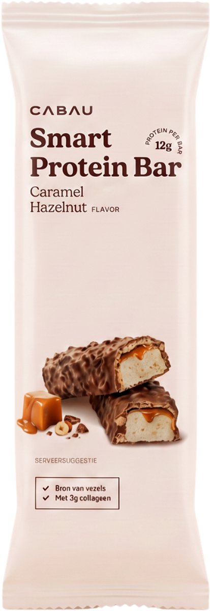 Cabau – Smart Protein Bar – Caramel Hazelnut – Eiwitreep 12 Gram Eiwit, Onder 200 kcal – Rijk aan Vezels – Guilt-Free Tussendoortje – Doos met 8 Repen van 45 Gram