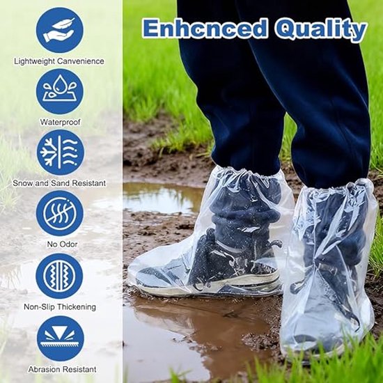 10 Paar Wegwerp Overschoenen - Waterdicht Schoenhoesjes - Waterdicht - Antislip - wegwerp - Geschikt voor de meeste schoenmaten - Transparant — afbeelding 2