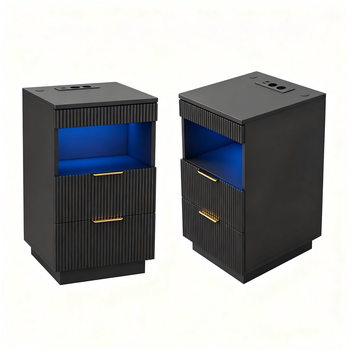 Nachtkastje - 1 pcs - Met Stopcontact en USB-poorten - LED Verlichting - Lade en Open Vak - Zwart -40x40x60 cm
