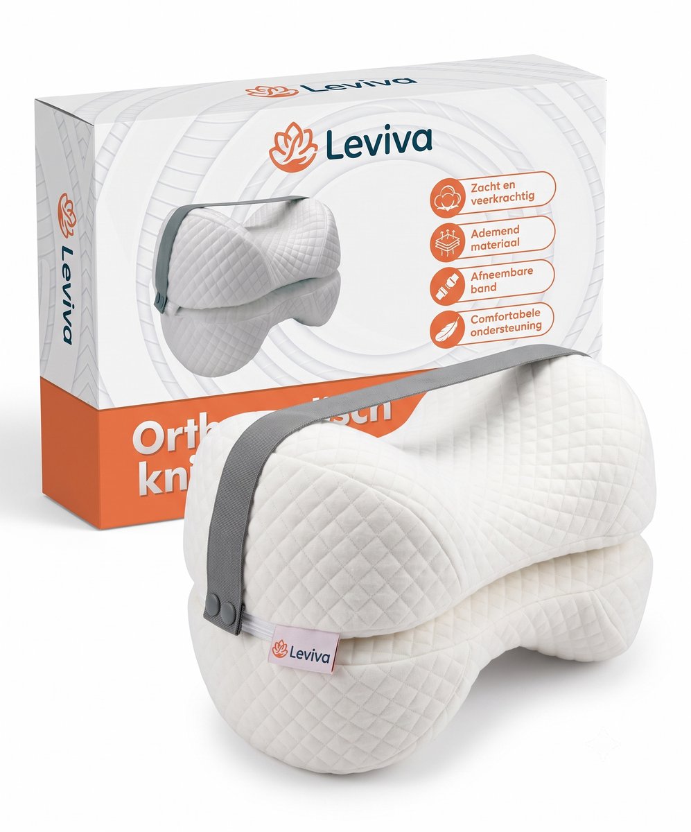 Leviva Orthopedisch Kniekussen – Ergonomisch Zij-slaapkussen voor Betere Uitlijning van Heup, Rug en Benen – Traagschuim met Verstelbare Band – Ademend & Wasbaar