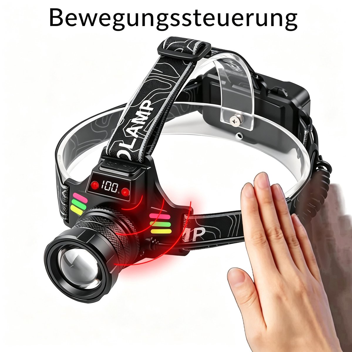 OYLCDI LED-hoofdlamp, oplaadbare hoofdlamp, hoofdlamp met 4 lichtstanden en sensor