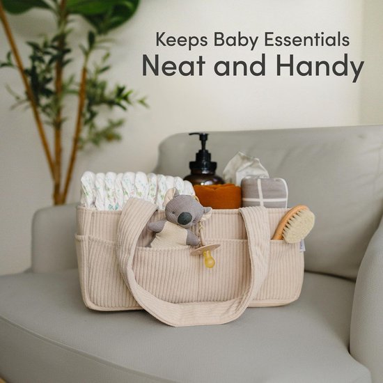 Luieropbergmand - Luiertas - Luiermand met grote capaciteit - Luieropbergmand voor in de auto - 35x23x18cm - Opvouwbaar - Corduroy - Geschikt voor auto-interieurs, kinderkamers, badkamers en buitenactiviteiten - Beige — afbeelding 4