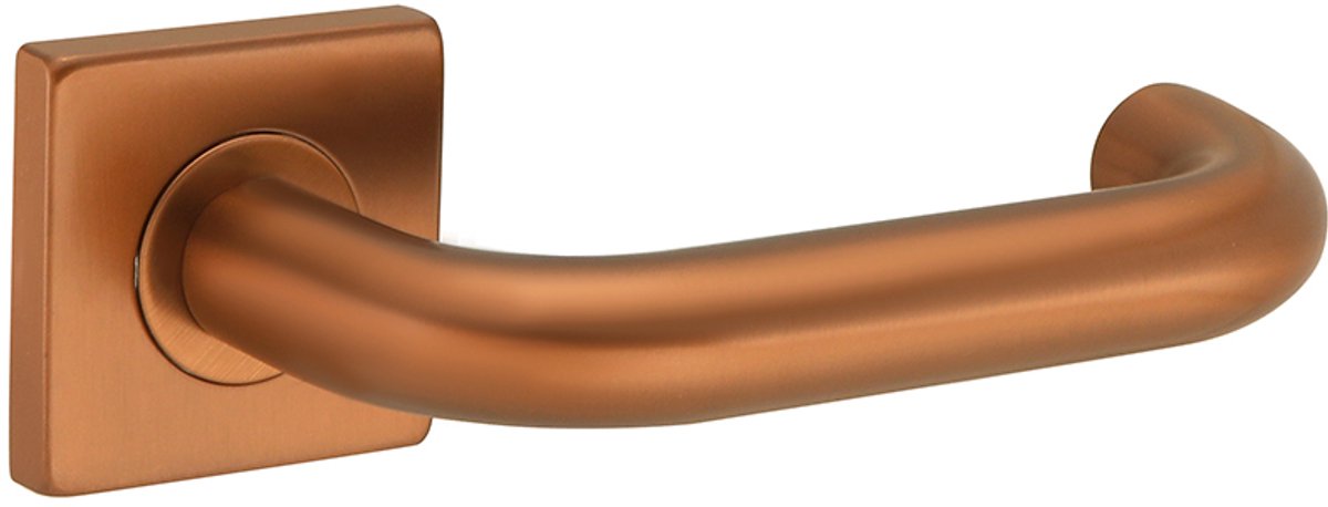 Deurkruk (2x) Leonardo rond model u 20mm haaks op vierkant rozet brons geborsteld PVD gecoat | Ronde deurklinken
