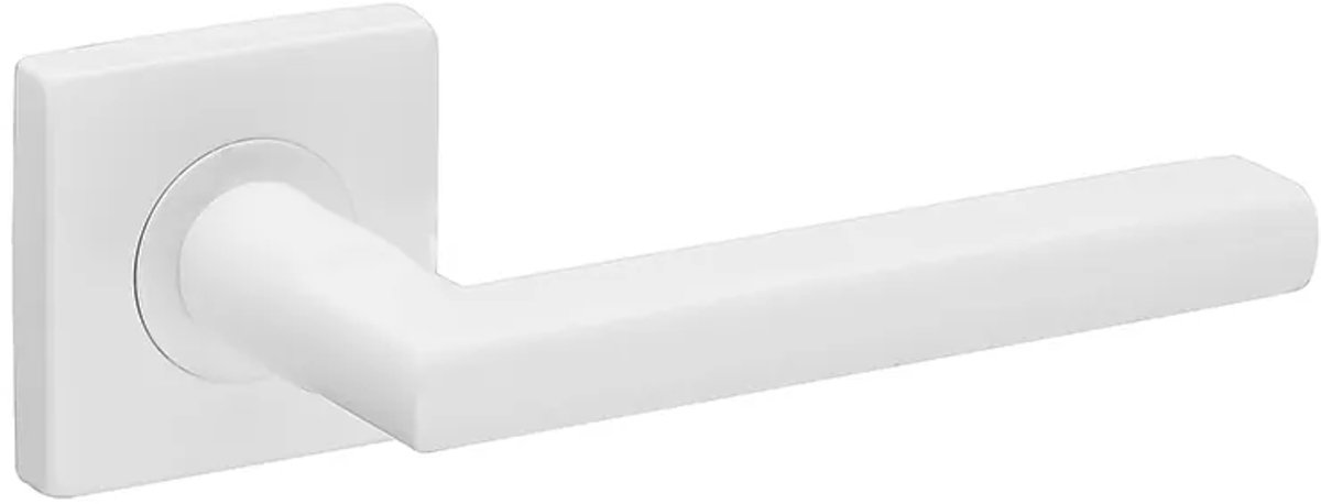 Deurkruk (2x) Emilia 20mm haaks op vierkant rozet mat wit PVD gecoat | Witte deurklinken