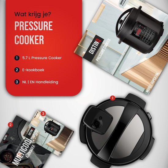 Onderdelen en handleidingen van de DistinQ multicooker 5.7L.