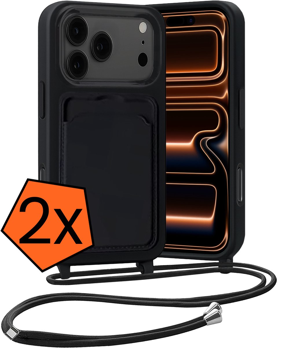 Hoesje Geschikt voor iPhone 18 Pro Max Hoes Met Telefoonketting - Backcover Geschikt voor iPhone 18 Pro Max Case Met Koord - Zwart - 2 PACK