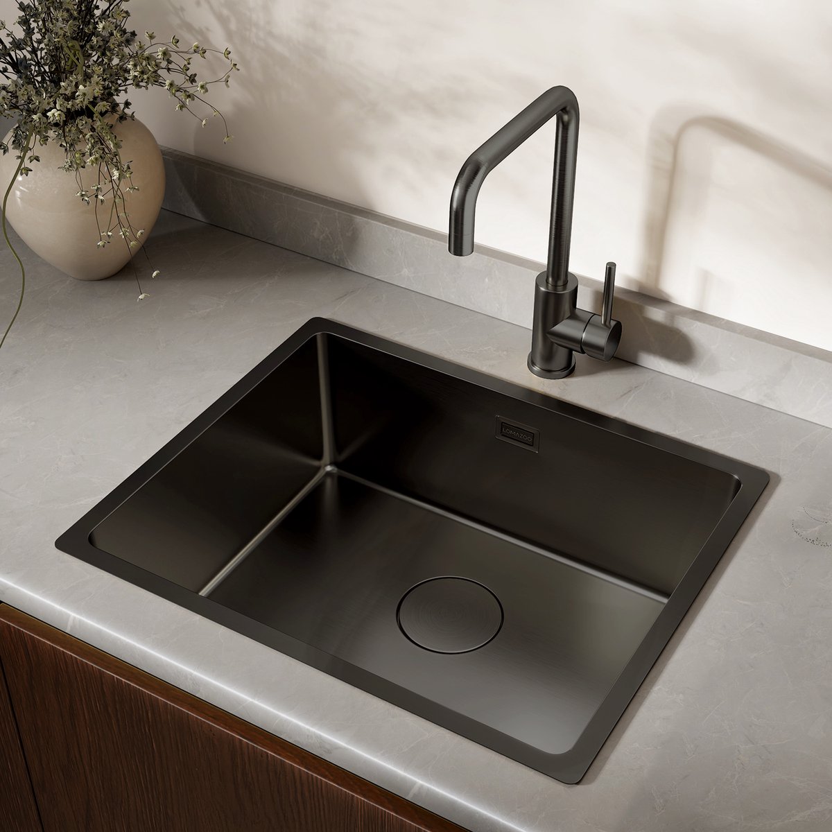 LOMAZOO Spoelbak Keuken Inferno - 50 x 40 cm - Gun Metal - RVS