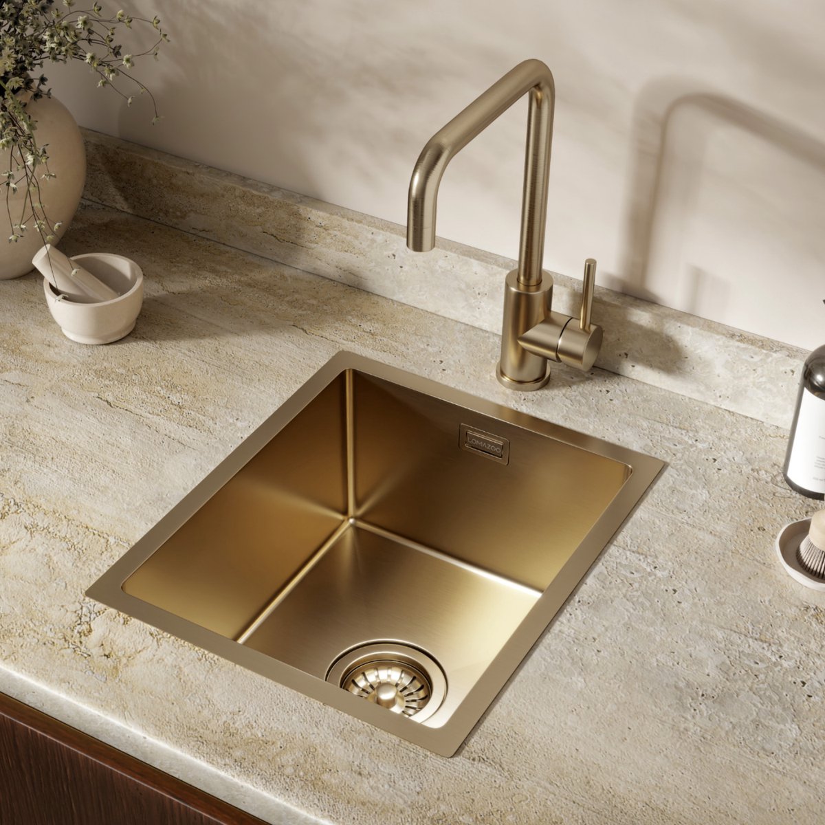 LOMAZOO Spoelbak Keuken Goud Lunara - 30 x 36 cm - RVS