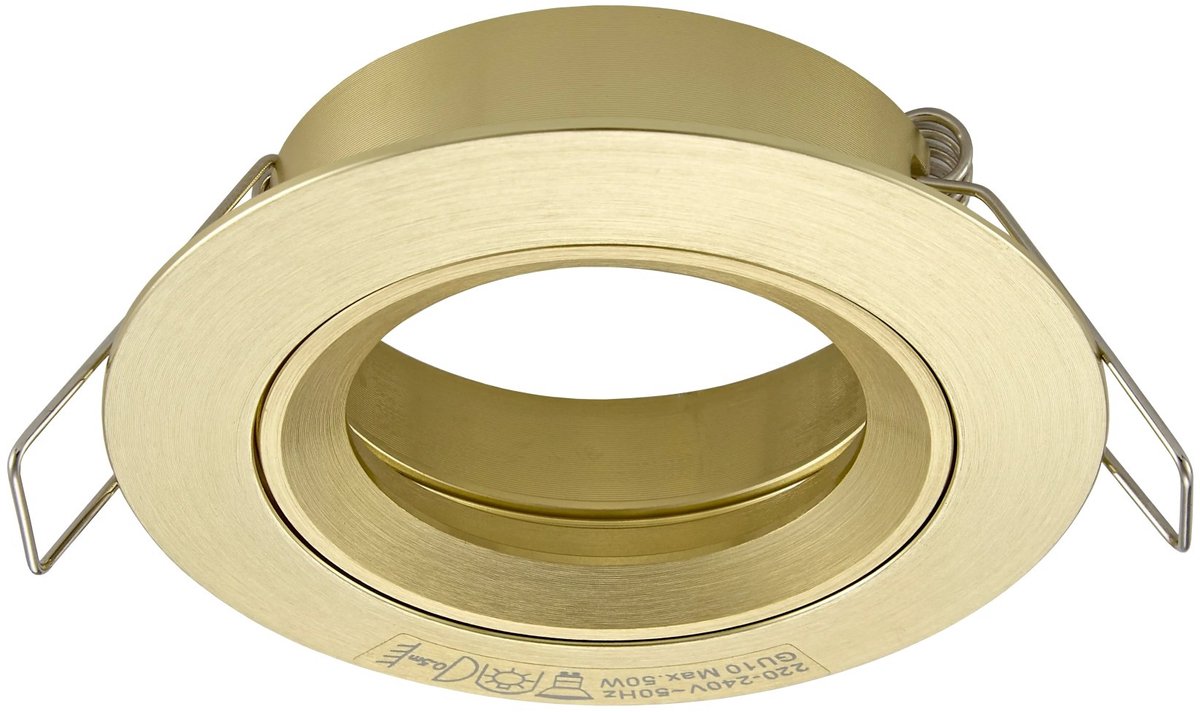 Saturn inbouwspot met vaste stand, GU10-fitting, geborsteld gouden afwerking, diameter 80 mm, IP20