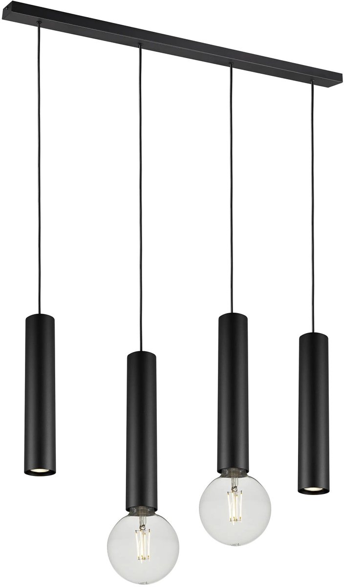 Taboo hanglamp met 4 lichtpunten (2x GU10, 2x E27, lichtbron niet inbegrepen), dimbaar en in hoogte verstelbaar, zwart aluminium