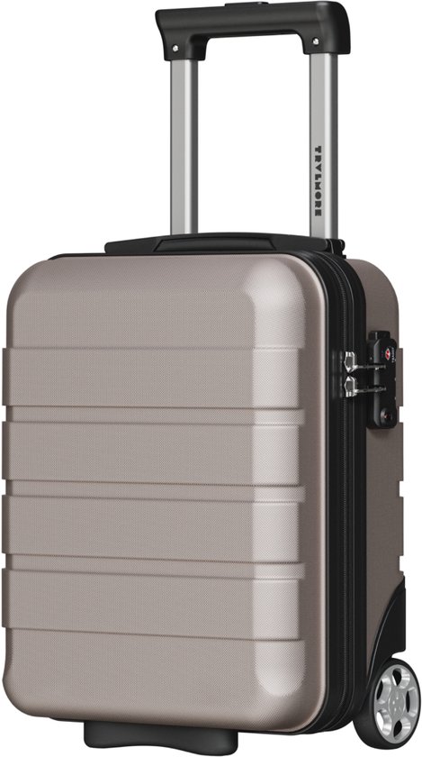 Roze handbagagekoffer met uitschuifbaar handvat, ritssluiting en TSA-slot.