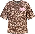 Bruin t-shirt met dierenprint en roze 'OUI OUI' borduursel op de borst.
