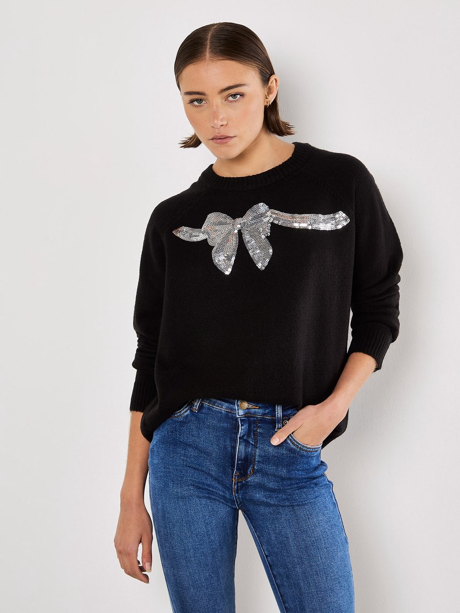 Jumper met strik en pailletten