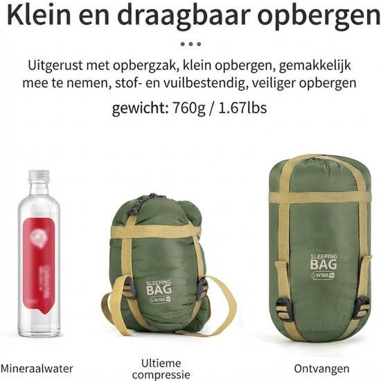 JCP® Slaapzak - Slaapzakken voor Volwassenen - Ideaal voor Kamperen & Outdoor Survival - Groen - 190cm x 75cm x 8cm van Jcp — afbeelding 3