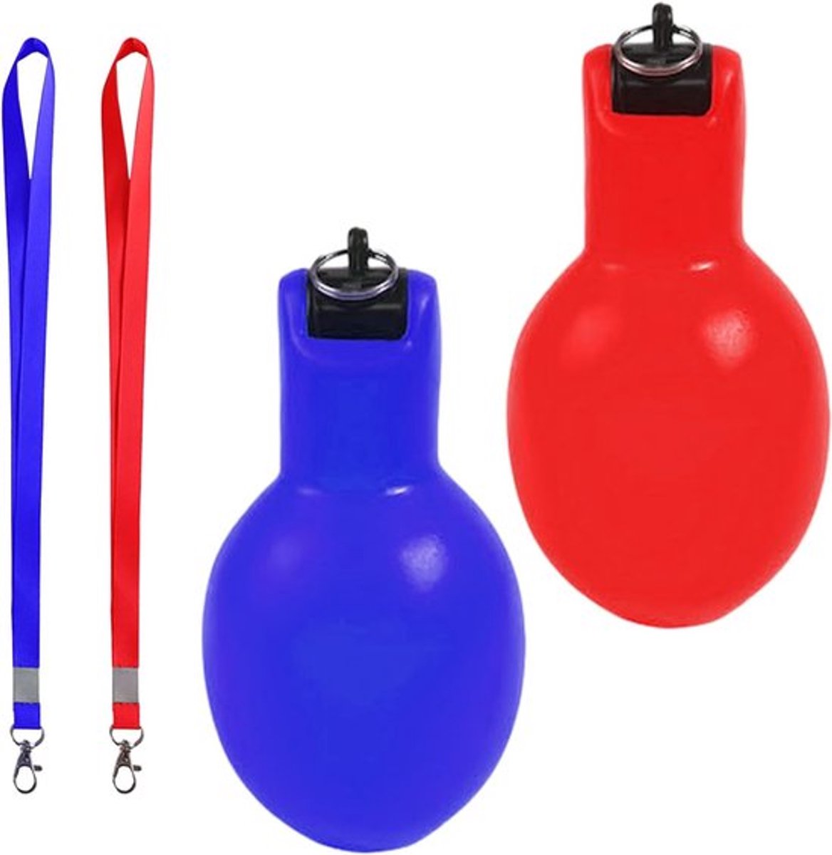 Set van 2 Squeeze Fluitjes met 2 Koorden voor Sport, Training en Wedstrijden - Geschikt voor Kinderen (Rood, Blauw)