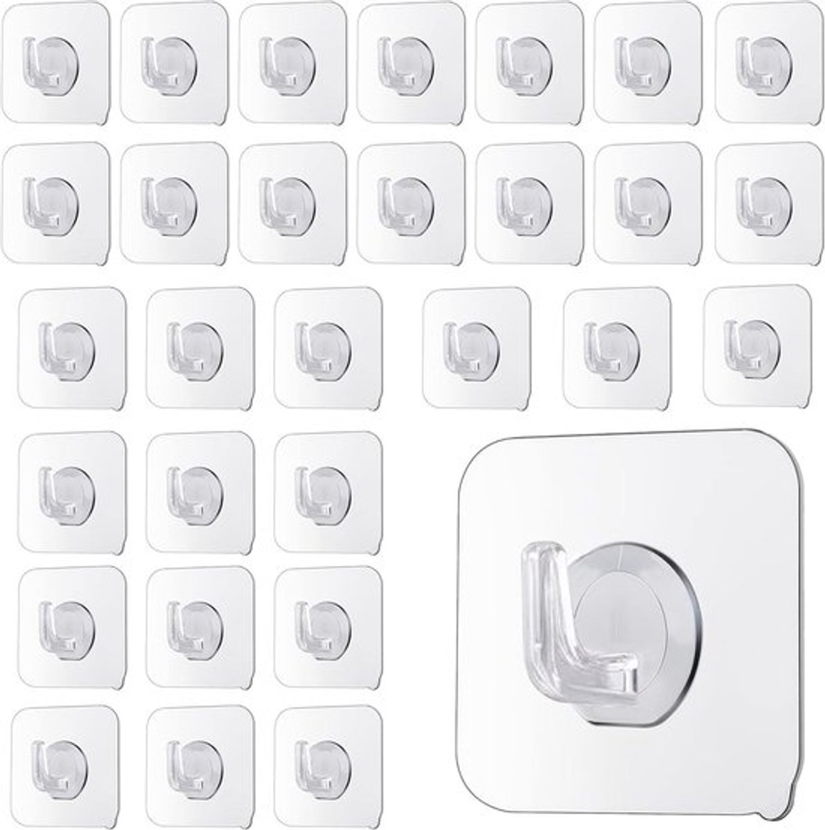 30 Stuks Transparante Plakhaakjes voor Muur - Ideaal voor Keuken, Badkamer en Deur zonder Spijkers