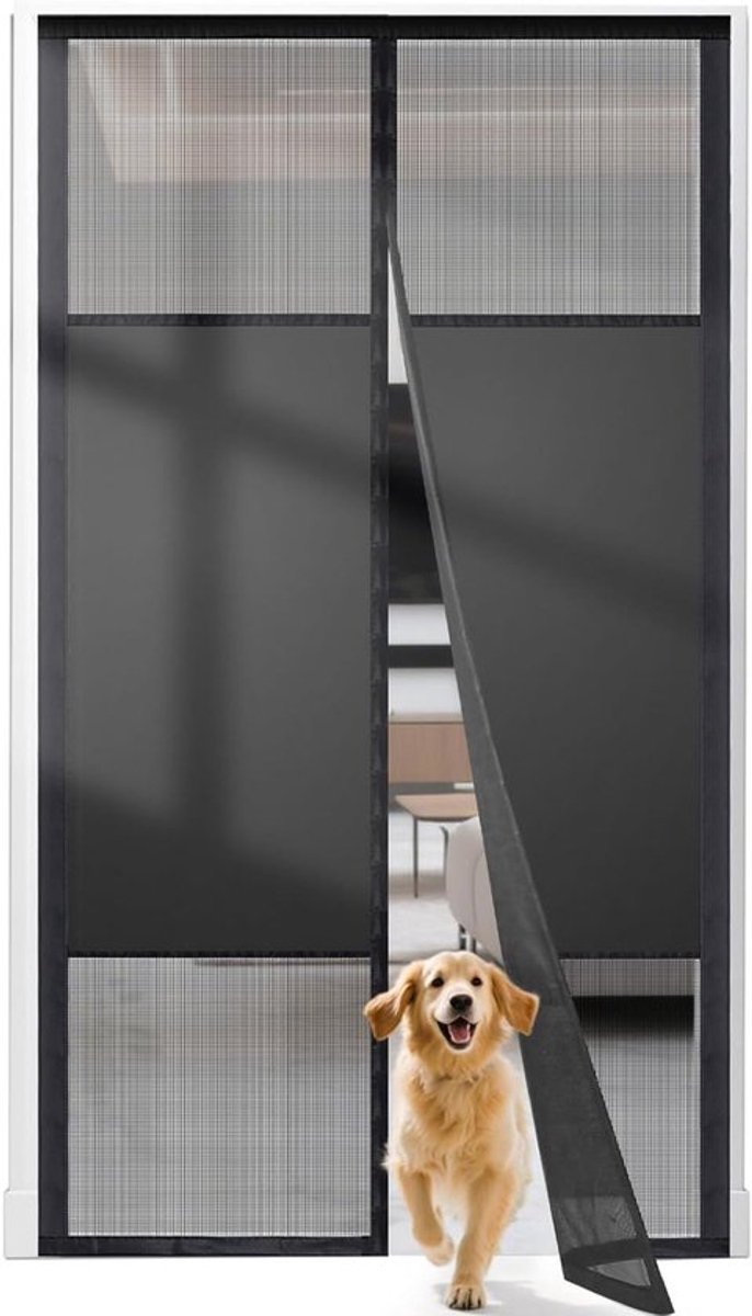Zelfsluitend Anti-Tear Vliegenhor 90x200cm met Sterke Magneten, Geen Boren Nodig, Ideaal voor Balkon, Terras en Woonkamer, Zwart