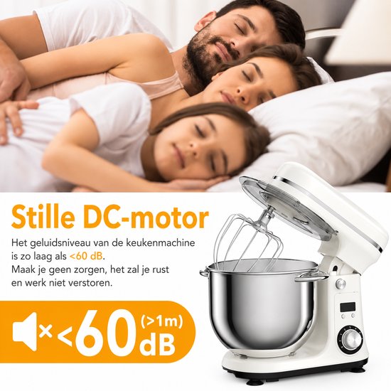 AALVERO - Deegmixer - Keukenmachine - Zweepdeegkneder - Inclusief accessoires - 6 snelheden - 6L - Stille motor - 1200W - Zwart — afbeelding 3