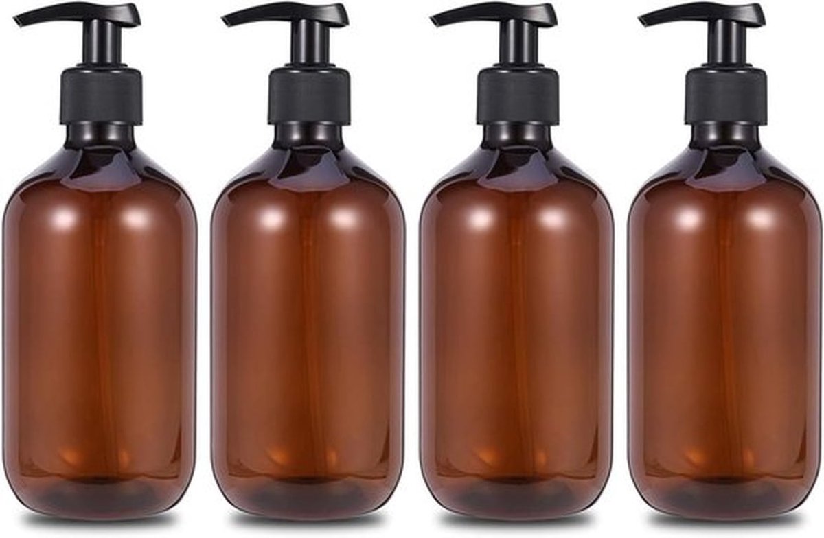 Set van 4 Lege 500 ml Zeepdispensers van PET Plastic met Zwarte Pomp, Perfect voor Keuken en Badkamer, Herbruikbare Flessen voor Zeep en Lotion