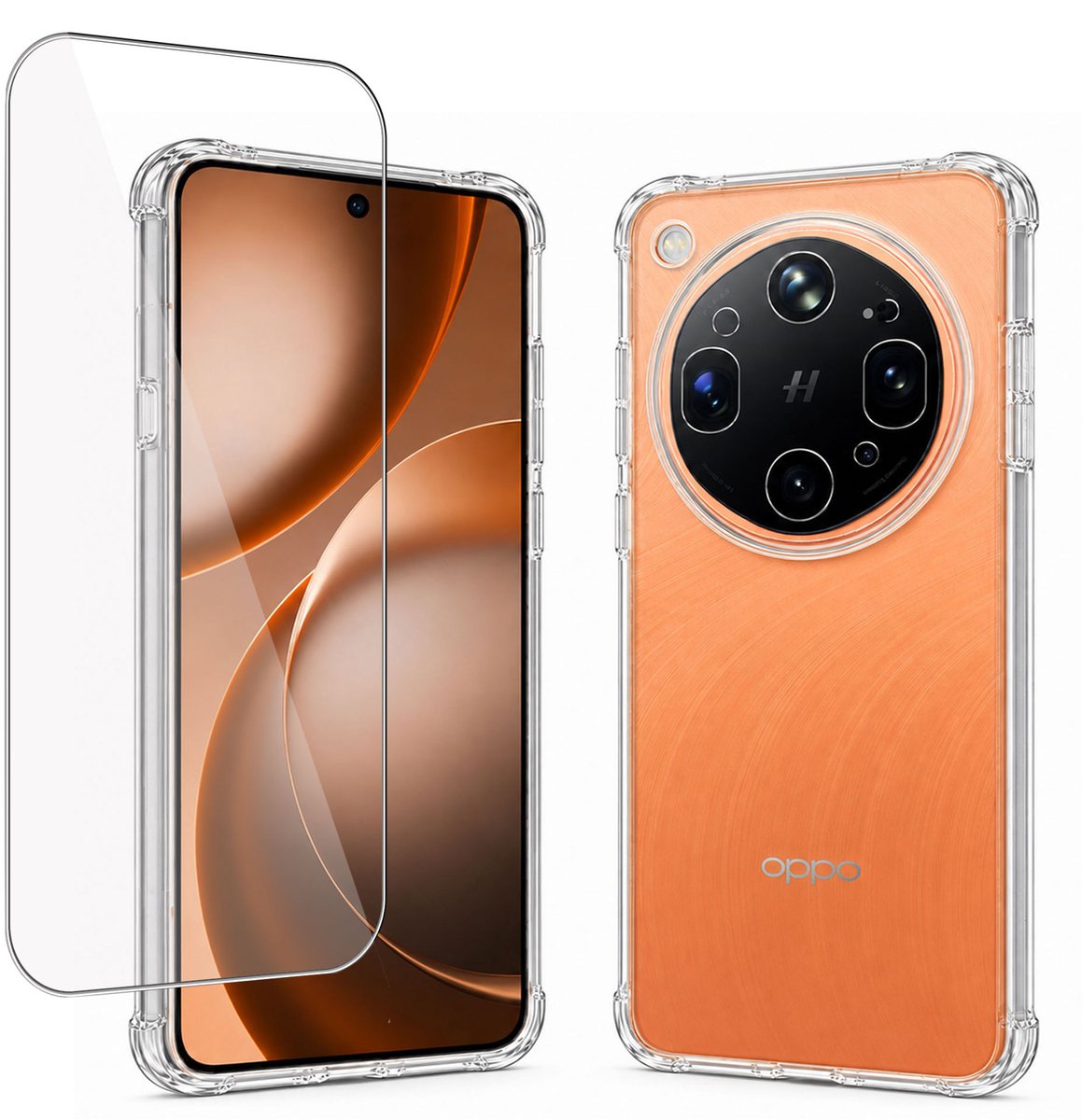 Hoesje met screenprotector geschikt voor OPPO Find X9 Ultra - Luchtkussens - Siliconen Hoes - Gehard Glas - Transparant - geschikt voor OPPO Find X9 Ultra
