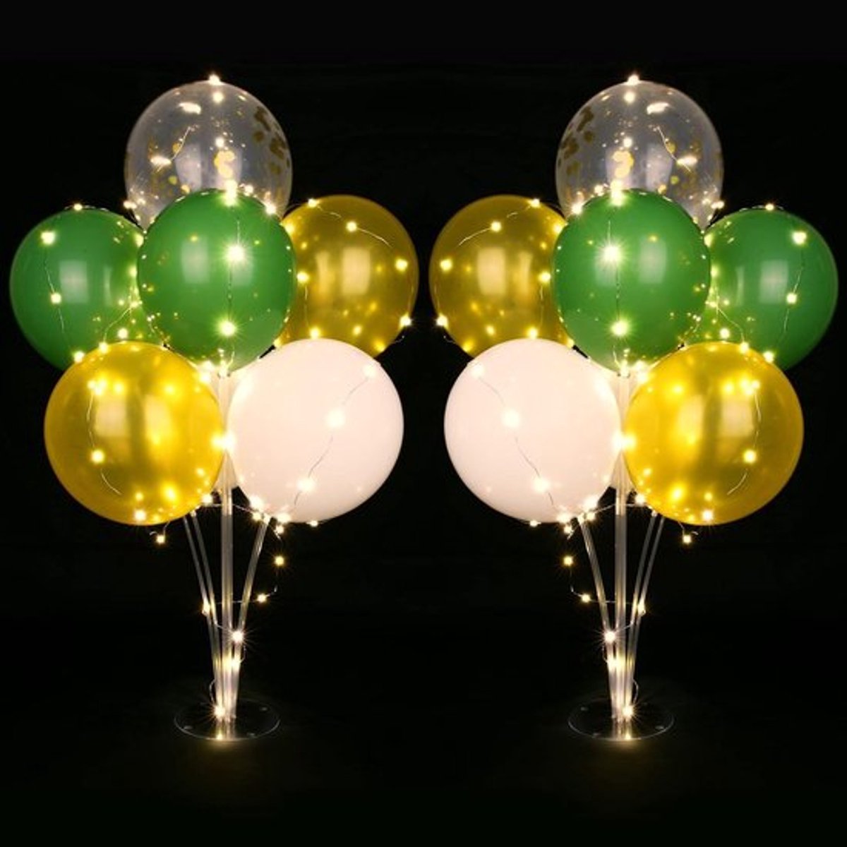 Set van 2 Herbruikbare Tafel Ballonstandaards met Verlichting, 16 Ballonnen en 2 Lampen voor Feestjes, Bruiloften en Babyshowers