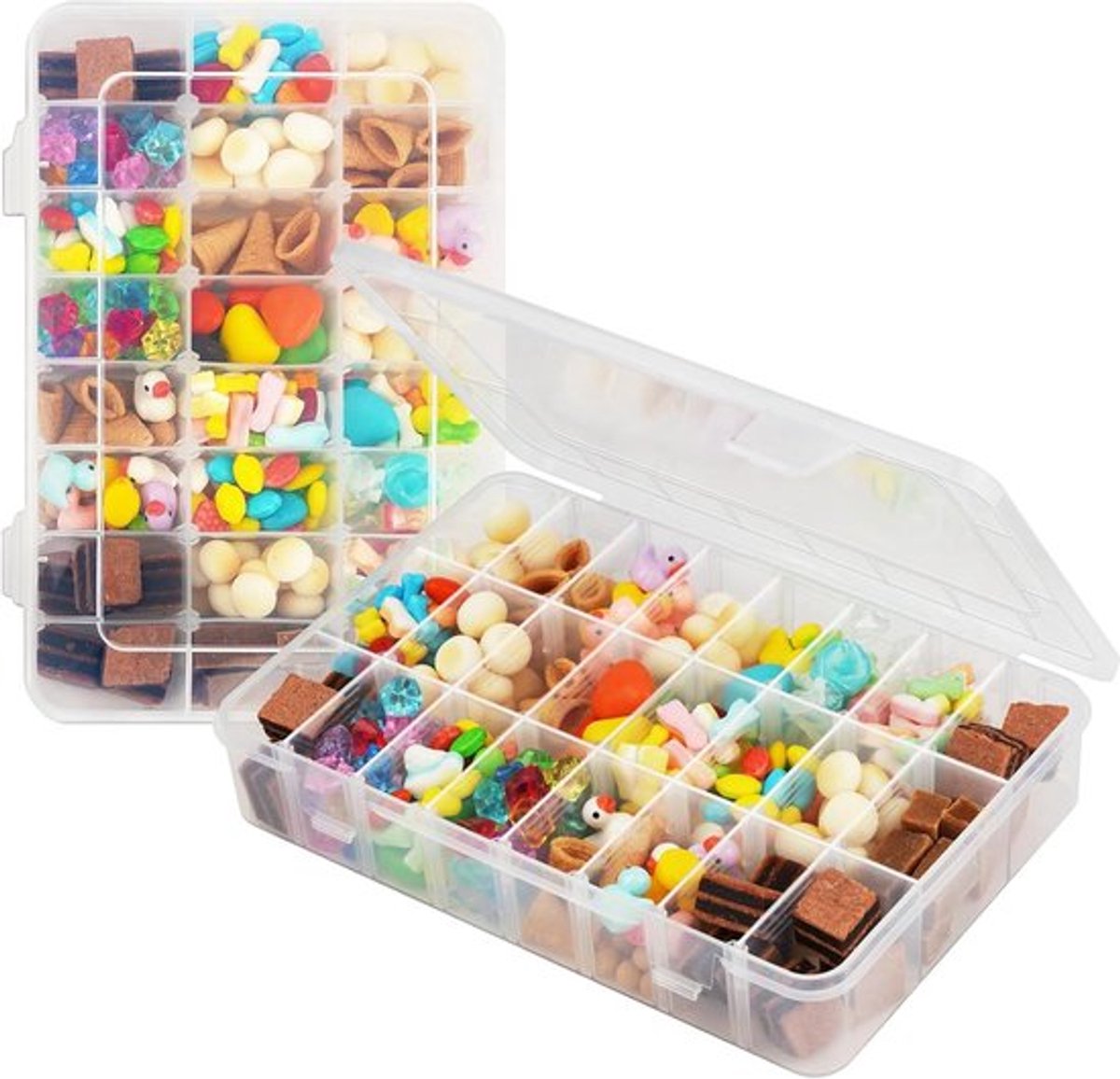 2-Pack Plastic Opbergdozen 20x14.5x4cm, Doorzichtige Sorteerbakken voor Kleine Onderdelen, Stapelbare Organizers voor Sieraden, Kralen, Schroeven en Knutselbenodigdheden