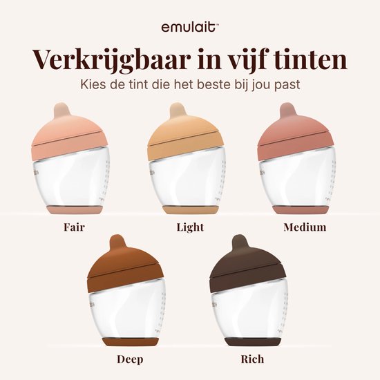 Emulait Classic Glazen Babyfles - Kleur: Rich - Maat: 3 - 240 ml - borstvormig - natuurlijk voeden - anti-koliek - bpa-vrij van Emulait — afbeelding 2