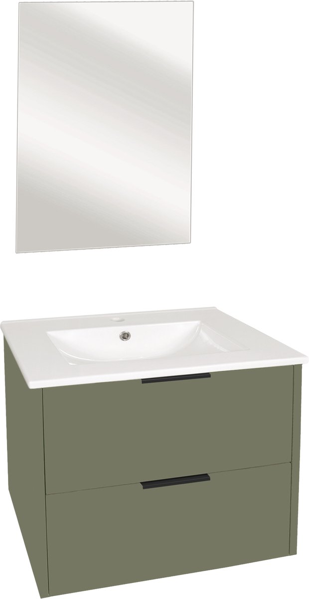 Differnz Bolo badkamermeubelset 61x50x46cm FSC MFC board / Wit keramiek Groen mat