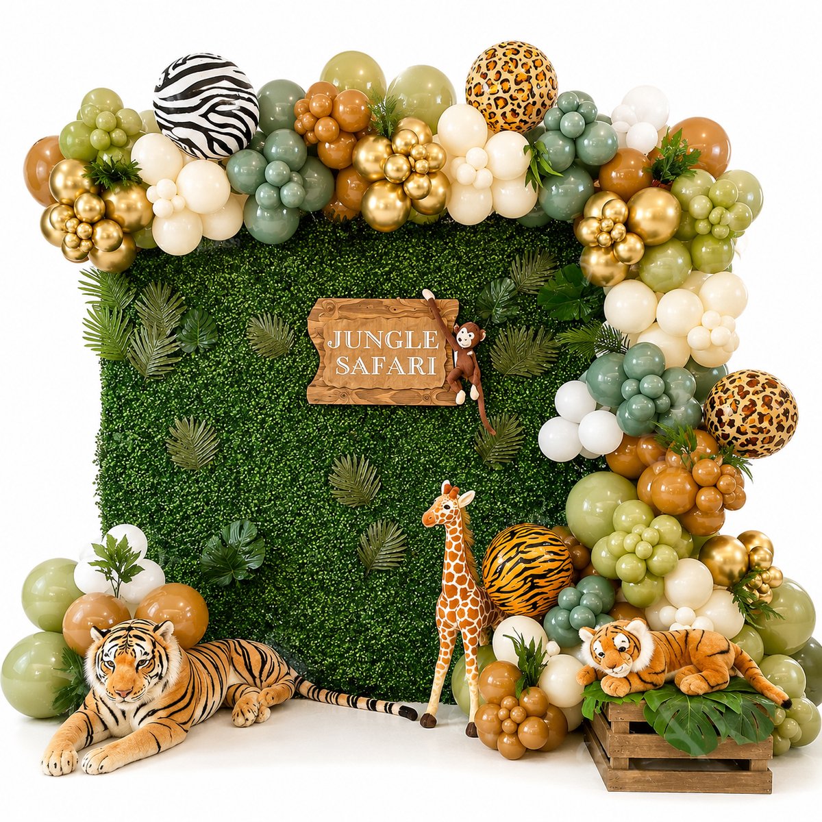 Fienosa Ballonboog Jungle Safari – 156-delige Ballonnenset – Jungle Versiering met Dieren – Verjaardag & Kinderfeestje