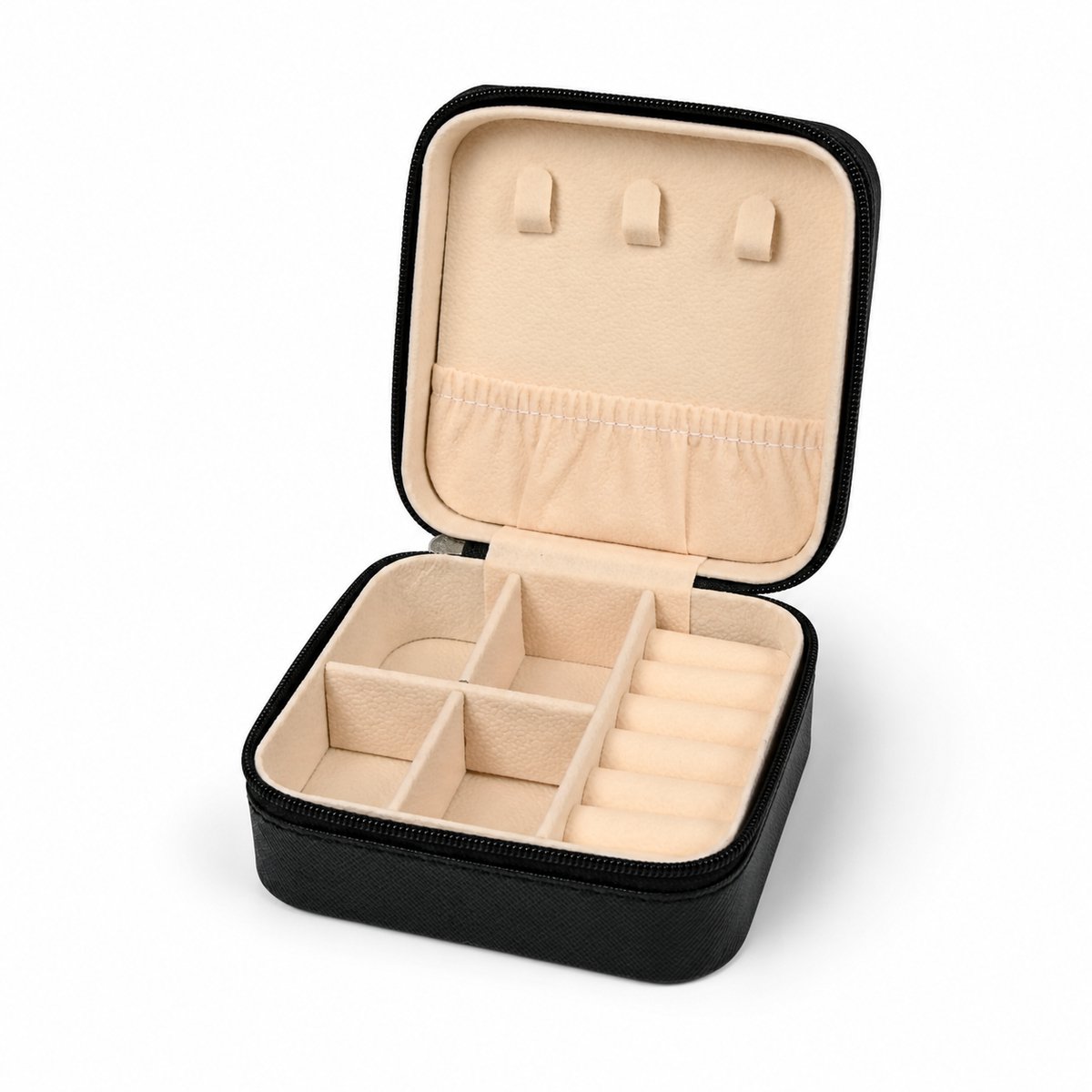 Compacte Sieradendoos voor op Reis - 9,5 x 9,5 x 5 cm - Zwart