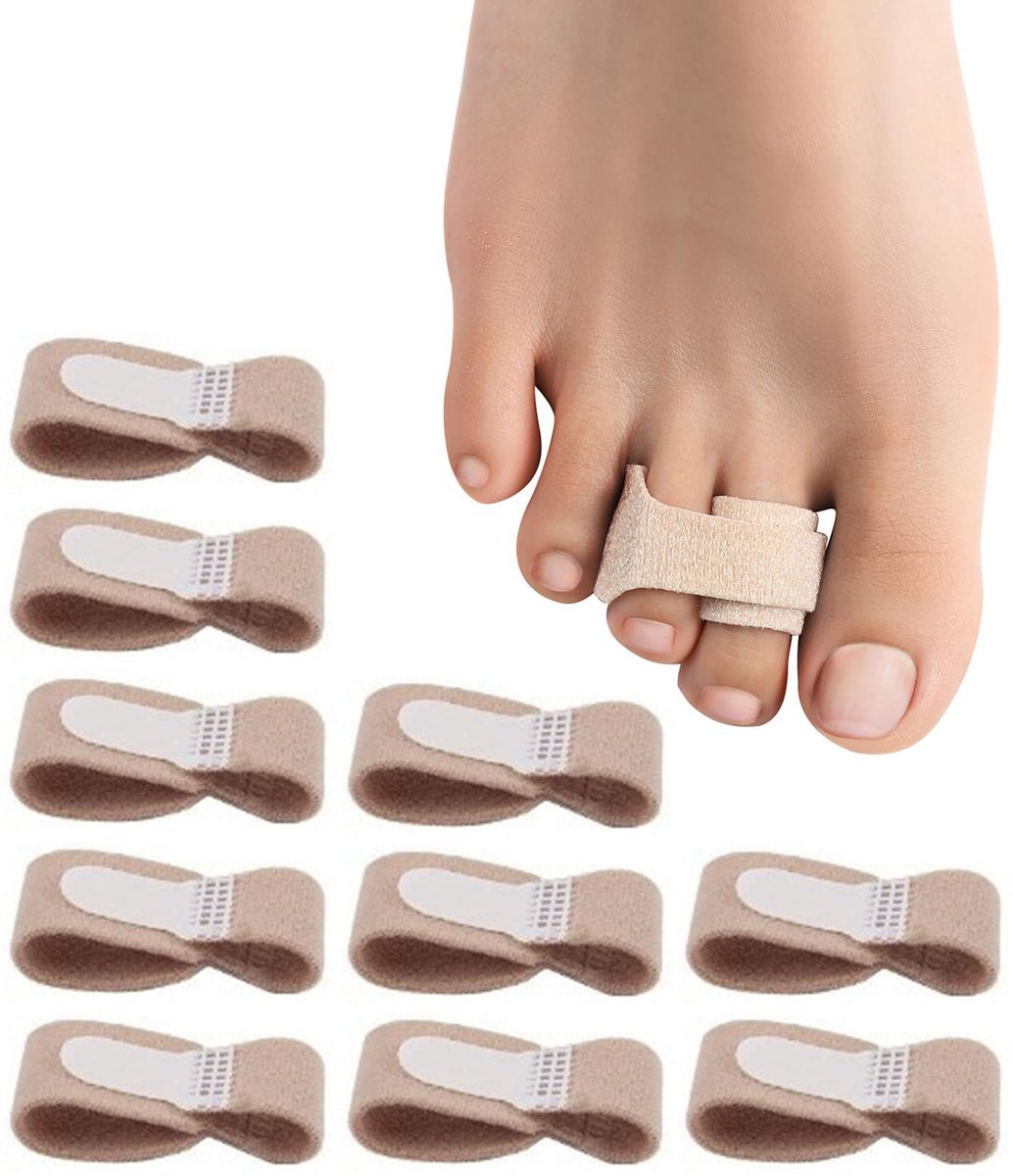Hamertenen-orthesen - Pak van 10 - Teenbeschermer - Overlappende teenbandjes - Fixatiebandjes voor vingerfracturen - Geschikt voor het corrigeren van hamertenen, gebroken tenen en kromme tenen - Medium - Huidteen