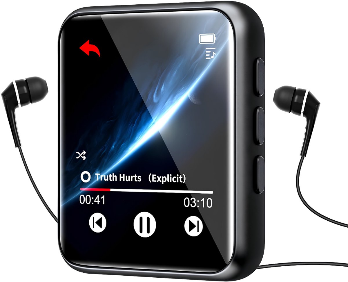 SNJY® MP3 Speler Bluetooth - MP4 Speler - Muziek Speler - Touchscreen - 16GB - Zwart