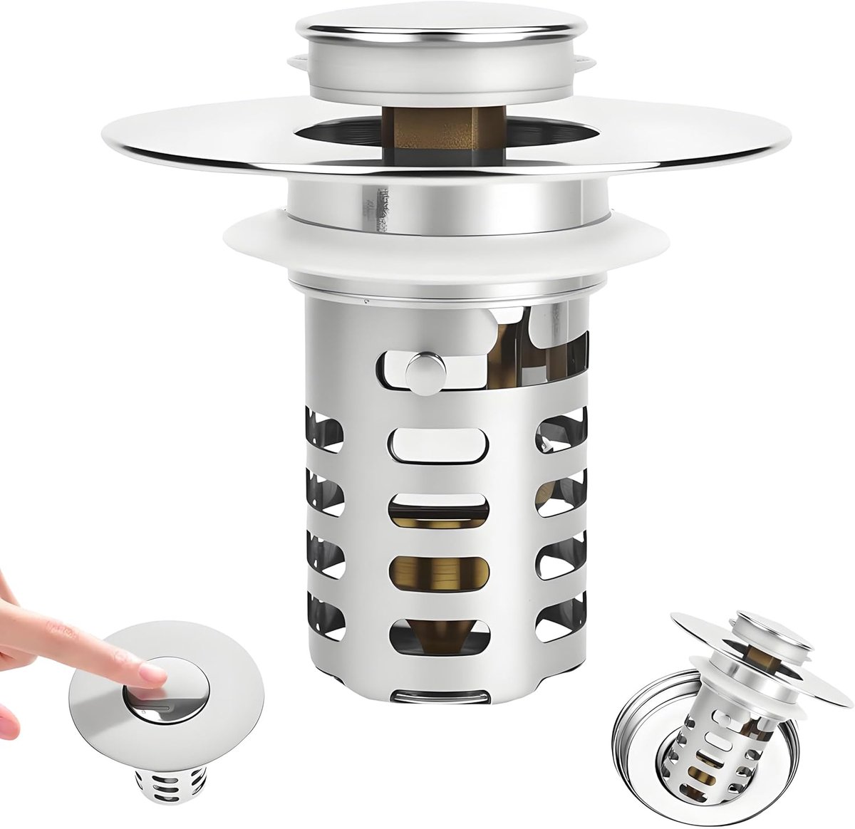 3-in-1 Washbasin Stopper, Pop Up Drain Strainer, Washbasin, Stainless Steel Drain Stop with Removable Strainer, Hair - ShopVlot