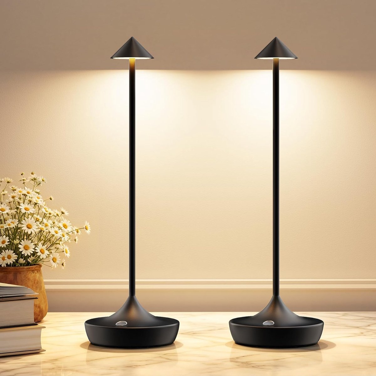 Bonsery LED Table Lamp with Battery, Pack of 2, 6000 mAh, USB Rechargeable Aluminium with Dimmable and 3 Colour - ShopVlot