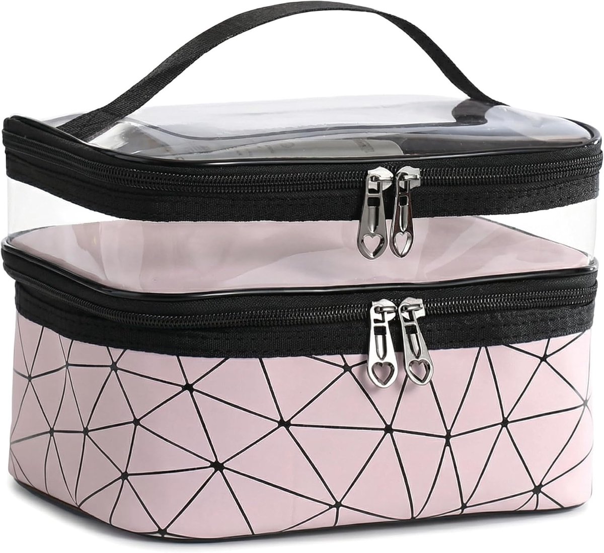 Beauty Case voor dames en heren, grote make-uptas, 23 x 17 x 16 cm, dubbele laag waterdicht, met kwastvak, organizer - ShopVlot