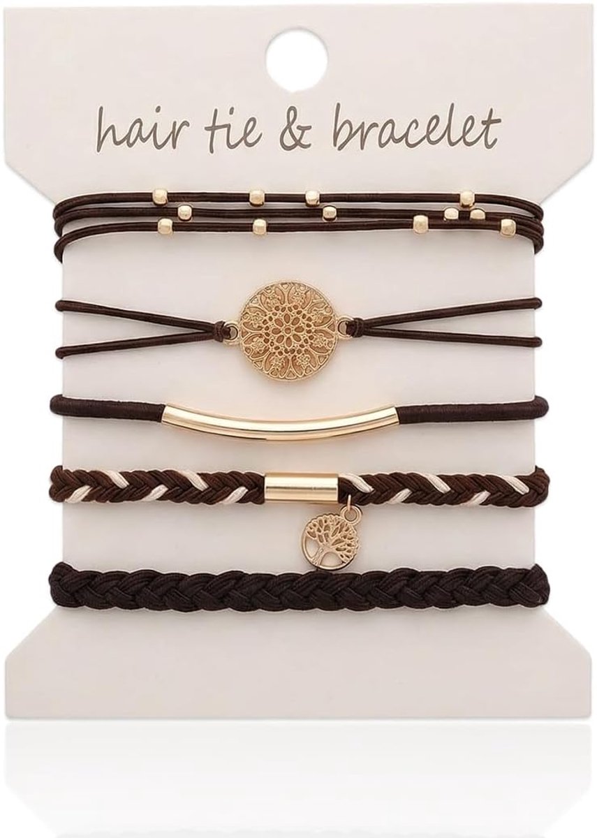5 stuks gevlochten haarelastiekjes voor dames, boho-haarelastiekjes met parels, voor lang haar - ShopVlot