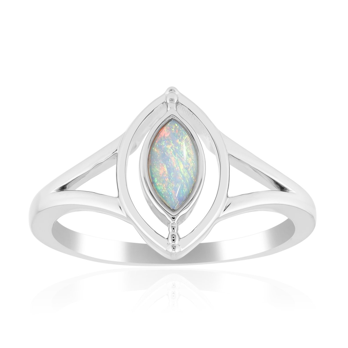 Cavill - Zilveren Ring - 925 Sterling Zilver met Platina Coating - Australische Opaal 0,152 ct Marquise Cabochon - Elegante Edelsteen Ring Dames