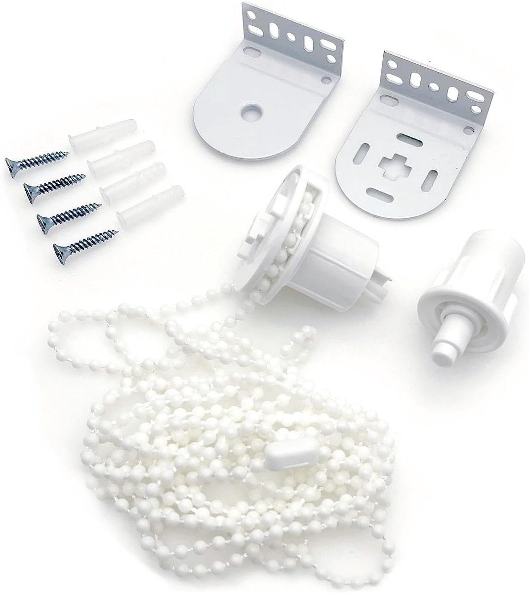 KZQ 32 mm – 6-delige montageset voor rolgordijnen – Installatieaccessoires voor rolgordijnen – Mechanisme voor rolgordijnen – Bevestiging voor plafond- of wandmontage – Inclusief ketting en schroeven – Wit