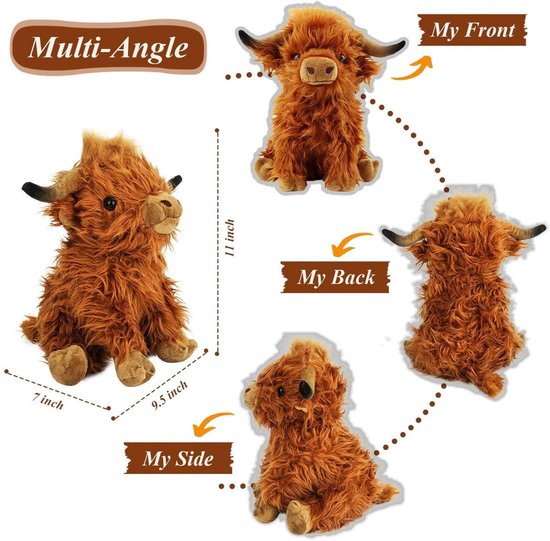 Casalora Pluche knuffel -Schotse Hooglander Koe Knuffel - Hooglandkoe Pop - Zacht en Knuffelig - Lang Pluizig Rood Haar - Realistische Details - 25 cm - Geschikt voor Kinderen — afbeelding 4