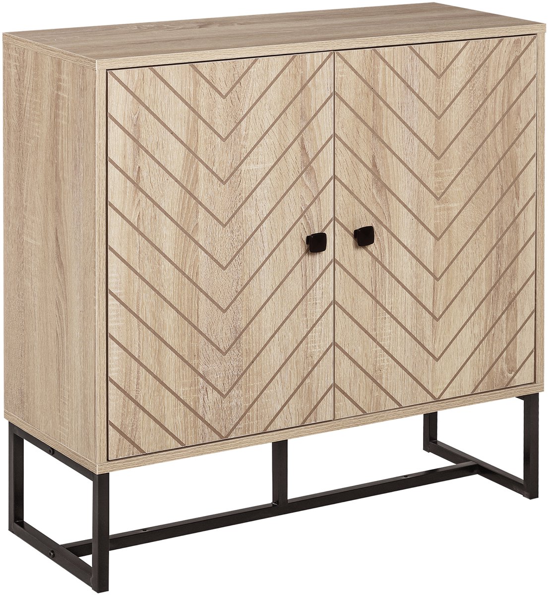Houten opbergkast met twee deuren voor bij de eettafel - 80 L x 29,5 L x 80 H cm - bewerkt hout - opbergkast met 2 vakken en deur - zwart metalen poten