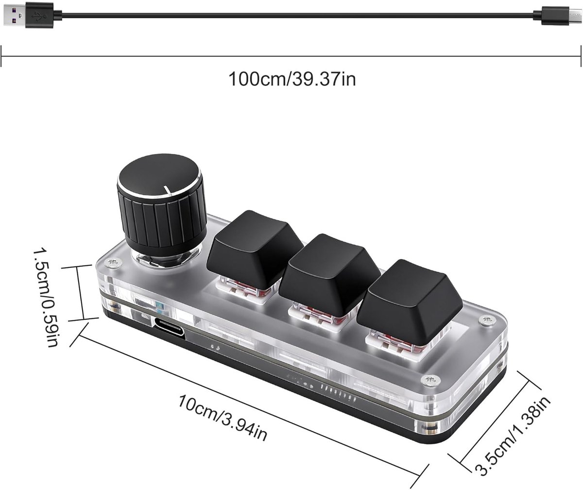 Mini mechanisch toetsenbord met 3 toetsen en 1 DIY-programmeerbare macroknop met RGB voor multimedia-benodigdheden voor gaming en kantoor thumbnail 5