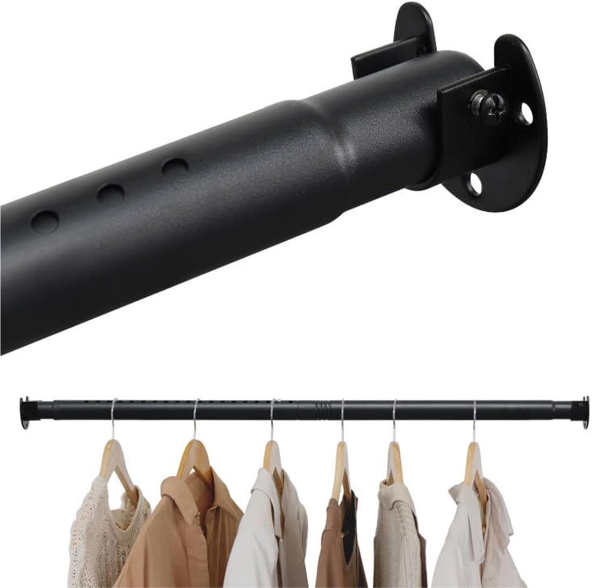 ZRNS® Kledingroede Verstelbaar - Uitschuifbare Garderobestang - Kledingstang voor aan de Muur - 40-248 cm - Zwart