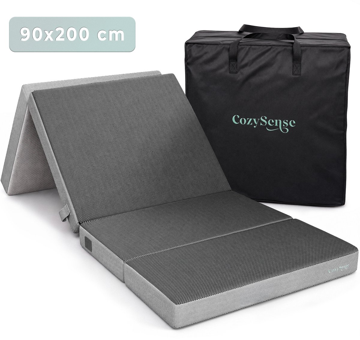 CozySense® Opvouwbare Matras 90x200 cm – Logeermatras – Vouwmatras – Ademend – Afneembare Hoes & Draagtas – 10 cm Dik – Medium