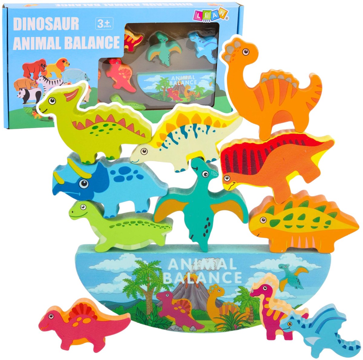 Dinosaurustoren Evenwichtsspel Behendigheid Houten Blokken Puzzel 12st.